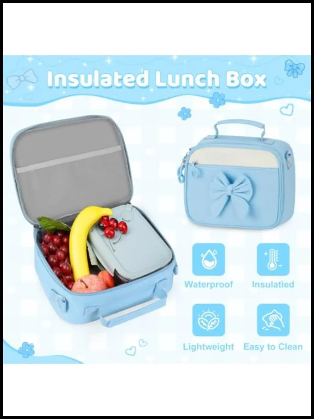 5pc Girls Backpack with Lunch Box Set, Kawaii Aesthetic Bookbag